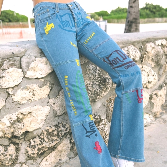 VON DUTCH Rare Ltd Ed 224/300 MOTO Collect Button Low Rise Luxury FLARE Jeans 28 - Picture 2 of 16